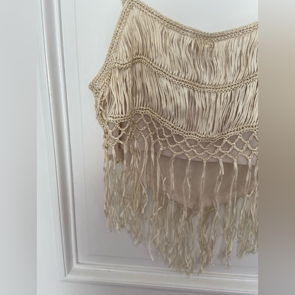 NWT Millau Crochet Cream Eclectic Unique Festival Bohemian Fringe Crop Tank Top - Picture 9 of 15